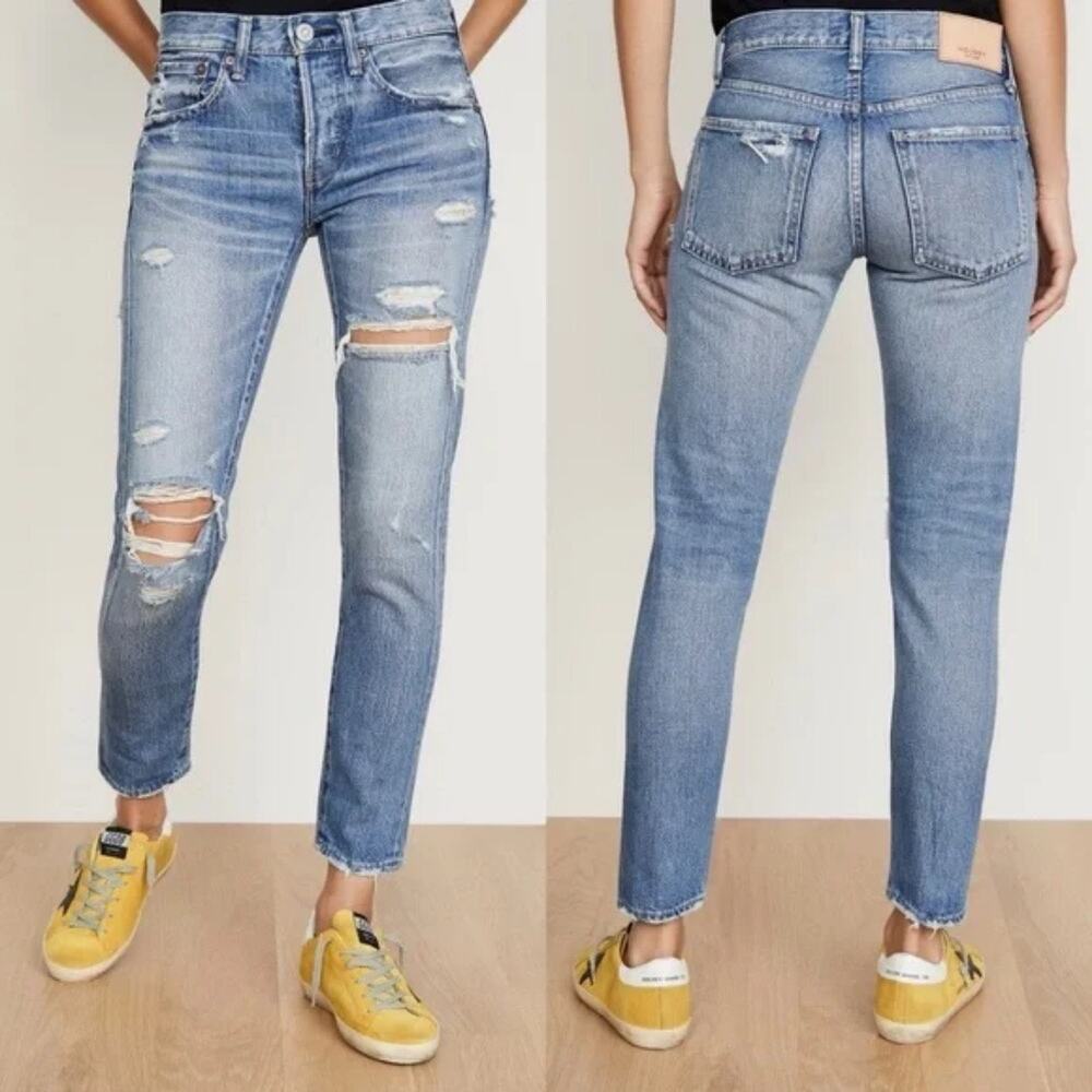 Moussy Vintage Bowie Tapered Mid-Rise Distressed 100% Cotton Jeans (Sz 27)